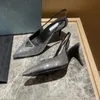 2023 Designer Sandales Pointues Talons Hauts Chaussures Simples P Triangle 3.5cm 7.5cm Chaton Talons Sandale pour Femmes Noir Blanc Rose Bleu Chaussures De Mariage avec Sac À Poussière 35-44 avec sac