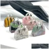 Charms Natural Stone Mini Bag Ornament Healing Crystal Reiki Rose Quartz Amethyst Gemstone Pendant Crafts Home Decoration Gift Drop Dhsjx