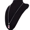 Pendant Necklaces Drop Metal Pink Enamel Color Breast Cancer Awareness Ribbon