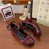Dress Shoes Red Mary Jane Women's Pump Thick High Heel Shoes Women's Lolita Square Toe Shoes Spring Fashion Party Leather Women's Shoes New Z230712
