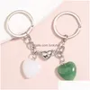 Porte-clés Nouveau Design Porte-clés Cristal Naturel Quartz Pierre Coeur Anneau Bouton Magnétique Chaînes Pour Couple Ami Cadeaux Diy Bijoux Dro Dhqoj