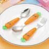 Dinnerware Sets Carrots Set Children Kids 304Stainless Steel Spoon Fork Flatware With Box Baby Feeding Kitchen Tableware Supplies