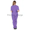 Anderen Kleding Licht Dun Unisex Verpleging Scrub Sneldrogend Verpleegstersuniform Effen kleur V-hals Werkkleding Elasticiteit Huisdierkliniek Medisch uniform x0711