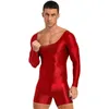 Roupa de banho feminina Mankini masculino de uma peça Macacão de manga comprida oleoso e brilhante com decote redondo Body Slim Fit