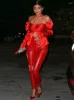 Frauen Zweiteilige Hosen 2023 Frauen Luxus Mode Sexy Off Schulter Promi Bühne High Street Runway Designer Bodycon Set Rot
