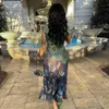 Urban Sexy Dresses Fashion Butterfly Print Midi Dress Women Sexy Mesh See Through Dress Short Sleeve Hollow Out Split Club Party Dress Summer 2023 L230711