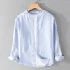 Men's Casual Shirts White Cotton Linen Shirt Long-Sleeved Hawaiian Summer Solid Color Stand-Up Collar Beach Style Plus Size 4XL