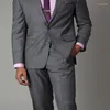Trajes de hombre, esmoquin Formal de 2 piezas para novio con solapa con muescas, ajustado, gris, de negocios, para hombre, boda, hombre, traje de moda, chaqueta, pantalones