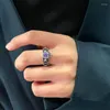 Fedi nuziali Vintage placcato argento cuore corona apertura per le donne brillano viola CZ pietra intarsio gioielli di moda regali per feste nobili