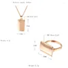 Halskette Ohrringe Set Gulkina Mode Glänzend Anhänger Ring Sets 585 Rose Gold Quadrat Für Frauen Hohe Qualität Täglich Edlen Schmuck