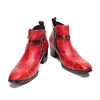 Botas Plus Size Winter Italian Red Pointed Toe Man Shoes Buckle Genuine Leather Formal Ankle Boots Male Club Party Dress Boots