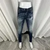 Jeans för män Mode Streetwear Herr Hög kvalitet Retro Blå Elastisk Slim Fit Ripped Patch Designer Hip Hop Brand Byxor Hombre