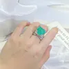 Cluster Anneaux Élégant Paraiba Émeraude Coeur Plein Diamant Couple Bague Pour Les Femmes Amant Géométrique Argent Plaqué Saint Valentin Cadeau Fête