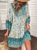 Miejskie seksowne sukienki ZANZEA dekolt w serek z krótkim rękawem kwiatowy nadruk Sundress kobiety letnia artystyczna sukienka w stylu Vintage luźna elegancka Casual Holiday Beach Robe L230711