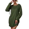 Casual Dresses Office Lady Dress Plush Solid Color Spring Autumn Elegant Pure For Women 2023 Daily Wear Army Green 3XL