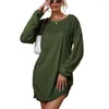 Robes décontractées bureau dame robe en peluche couleur unie printemps automne élégant pur pour les femmes 2023 tenue quotidienne armée vert 3XL