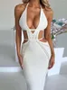 Повседневные платья Ukcnsep Summer Sexy Halter Hollow Out Backcon Bodycon Beach for Women 2023 Robe Fashion Elegant Long Dress vestido