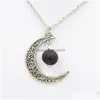 Pendant Necklaces Fashion 14Mm Lava Stone Moon Necklace Volcanic Rock Aromatherapy Essential Oil Diffuser For Women Jewelry Drop Del Dhcu8