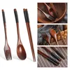 Dinnerware Sets Wooden Flatware Set Portable Chopsticks Spoon Fork Tableware With Black Twining Thread