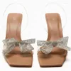 Women Transparent Summer Sandals 2024 PVC Fashion High with Ladies Bow Outside Wear Slippers Square Head Shoes 5