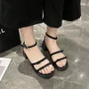 Sandalen Schoeisel Zilver Dames Schoenen Met Middelhoge Hakken Zomer 2023 Roman Style Square For Women Outdoor Aanbieding