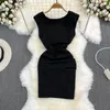 Vestidos casuais verão estilo francês vestido vintage hepburn vento sem mangas decote em v fino aberto nas costas curto envolto quadril para mulheres