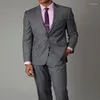 Trajes de hombre, esmoquin Formal de 2 piezas para novio con solapa con muescas, ajustado, gris, de negocios, para hombre, boda, hombre, traje de moda, chaqueta, pantalones