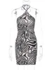 Urban Sexy Jurken Hugcitar Halter Mouwloos Backless Zebra Print Lace Up Sexy Bodycon Slim Mini Jurk 2023 Zomer Vrouwen Feest Festival Y2K Outfit L230711