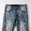 Men's Jeans Light Indigo Painted Printing Streetwear Graffiti Slim Fit Distressed Skinny Stretch Scratched Ripped Pants