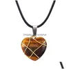 Hänge Halsband Wire Wrap Heart Reiki Healing Crystal Tiger Eye Ametist Aventuriner Chakra Halsband För Kvinnor Smycken Drop Lever Dhpis