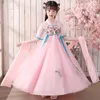 Mädchen Kleider Mädchen Hanfu Tang Anzug Chiffon Für Sommer 2023 Chinesischen Stil V-ausschnitt Kurzarm Stickerei Patchwork Alte Kostüm