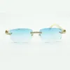 Rahmenlose Buffs Moissanit-Diamant-Sonnenbrille 3524012, mit naturweißen Büffelhörnern und 56-mm-Gläsern für Damen und Herren