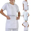 Autres vêtements femmes hommes robe médicale hôpital blouse de laboratoire vêtements de travail hauts uniforme sans col à manches courtes unisexe infirmière médecin tenue venir manteaux x0711