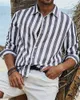 Camicie casual da uomo 2023 camicia stampata a righe blu a maniche lunghe da uomo abbigliamento di lusso sociale hawaiano elegante moda classica 6XL 230710