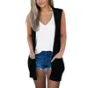 Chemisiers pour femmes sans manches Long Cardigan gilet femmes chemise hauts été élégant femme travail chemises asymétrique ourlet Blouse vêtements d'extérieur Kimono