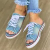Slippers Ladies Slippers Canvas Lace-up Open-toed Flat-Bottom Casual Women Fashion Denim Beach Shoes 35-43 230710