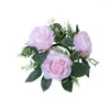 Decorative Flowers 23cm Artificial Rose Flower Wreath Candlestick Garland Fake Plant Candle Ring Wedding Party Centerpieces Table Decoration