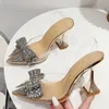 Dress Shoes Liyke Fashion Crystal Sequined Bowknot Women Pumps Sexy Pointed Toe High Heels Wedding Prom Ladies PVC Transparent Sandals 230711