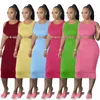 Fritidsklänningar Sexiga sommar midjeband Cut Out Bandage Midiklänning 2023 Plus Size Solid Ärmlös Rygglös Bodycon Vestidos Party Clubwear