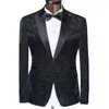 Costumes pour hommes Floral Jacquard Prom Men For Wedding With Black Pants 2 Piece Groomsmen Tuxedo Peaked Lapel Custom Man Fashion Set Jacket