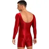 Roupa de banho feminina Mankini masculino de uma peça Macacão de manga comprida oleoso e brilhante com decote redondo Body Slim Fit