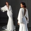 Vestidos de sirena glamorosa Satinado V DRESTIVO DE VERDAD DE VATA CELLO Botón Bosto de la espalda de Mariee Vestidos nupciales