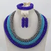 Necklace Earrings Set Silver And Blue Fashion Chunky Jewellery Sets Handmade Bridal Beads Nigerian Beaded Jewelry WD645