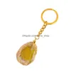 Key Rings Irregar Natural Agates Slice Chain For Women Handbag Hangle Men Car Holder Handmade Healing Reiki Druzy Keyring Jewelry Dr Dhu30