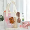 Evening Bags Transparent Bear Flower Mesh Handbag Girls Summer Beach Travel Storage Bag Women Daily Shopping Korea Gauze Shoulder 230711