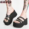 Slippers Brand New 2022 High Heels Black Gothic Comfy Walking Wedges Summer Thick Platform Sandals Shoes Woman Slipper Big Size 43 T230711