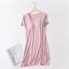 Camisola feminina modal camisola com almofada no peito manga curta pijama sem sutiã fino tamanho grande babado vestido de dormir para mulheres