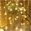 Strängar Juldekorationer för hem LED krans semester Snöflingor Sträng Fairy Lights Ornament Träd År Dekor