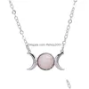 Pendant Necklaces Fahsion Sier Plated Natural Stone Necklace Sun Moon Opal Turquoise Pink Crystal For Women Jewelry Drop Delivery Pen Dh6Td