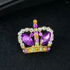 Broszki korona z kryształu górskiego dla kobiet luksusowe wielokolorowe prezenty na rok stanik szpilka ze stopu dodatki odzieżowe biżuteria